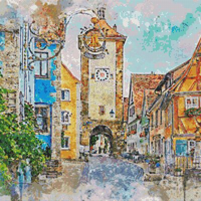 Town clock cross stitch pattern