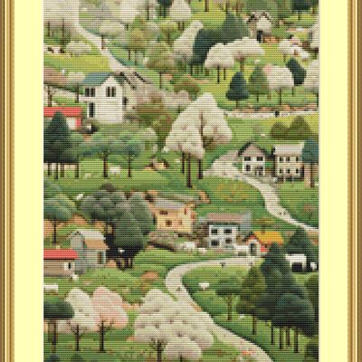 Village cross stitch pattern