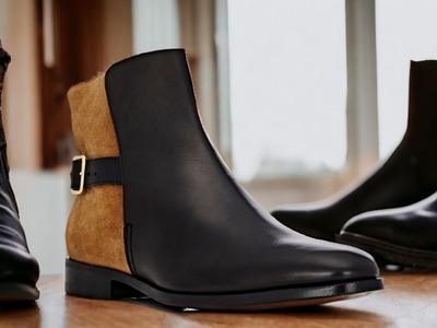 Handmade  Ankle High Two Tone Leather Suede Boot, Men's Designer Buckle Boot