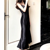 Gorgeous Perfect Vintage Cowl Neckline Fishtail Spaghetti Soft Satin Comfortable Loose Dress - Thumbnail 4