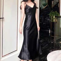 Gorgeous Perfect Vintage Cowl Neckline Fishtail Spaghetti Soft Satin Comfortable Loose Dress - Thumbnail 6