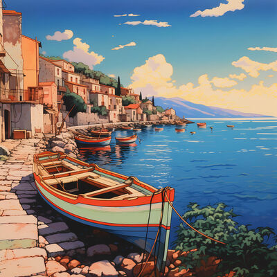 Boat on shore cross stitch pattern