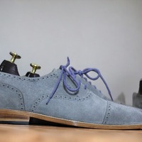 Handmade Men's Gray Suede Laceup Brogue toe Dress Shoes - Thumbnail 1