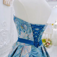 A Line Flower Satin Blue Long Prom Dress, Blue Long Formal Dress KPP1733 - Thumbnail 3