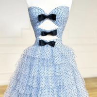 A Line Sweetheart Neck Tulle Blue Long Prom Dress, Blue Long Formal Dress KPP1734 - Thumbnail 1