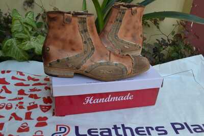 Crafted Leather New Remix Dragon Rock Men Cowboy Boots Distressed Brown