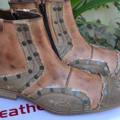 Crafted leather new remix dragon rock men cowboy ankle high boots distressed brown