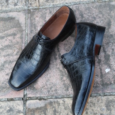 Crafted leather new handmade black crocodile texture leather alligator dress shoes