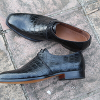 Crafted Leather New Handmade Black Crocodile Texture Leather Alligator Dress Shoes - Thumbnail 1