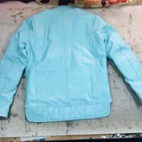 Crafted Leather Denim Genuine Lambskin Leather Motorcycle Jacket Sky Blue - Thumbnail 1