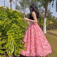 PURPLE PINK Flower Tulle Skirt Outfit Women A-line Polyester Ruffle Floral Skirt Romantic Custom Plus Size Wedding Tulle Skirt - Thumbnail 6