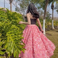 PURPLE PINK Flower Tulle Skirt Outfit Women A-line Polyester Ruffle Floral Skirt Romantic Custom Plus Size Wedding Tulle Skirt - Thumbnail 3