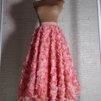 PURPLE PINK Flower Tulle Skirt Outfit Women A-line Polyester Ruffle Floral Skirt Romantic Custom Plus Size Wedding Tulle Skirt - Thumbnail 4