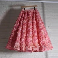 PURPLE PINK Flower Tulle Skirt Outfit Women A-line Polyester Ruffle Floral Skirt Romantic Custom Plus Size Wedding Tulle Skirt - Thumbnail 5