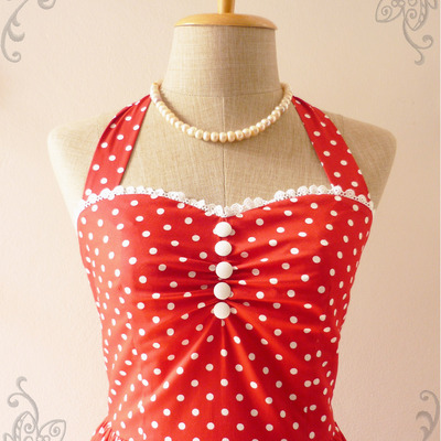 Vintage style dress red party dress polka dot dress party dress red bridesmaid dress - size xs,s,m,l,xl -