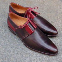 Handmade Coffee Brown Color Burnished Tone Party Wear Oxford Lace Up Men Shoes - Thumbnail 1