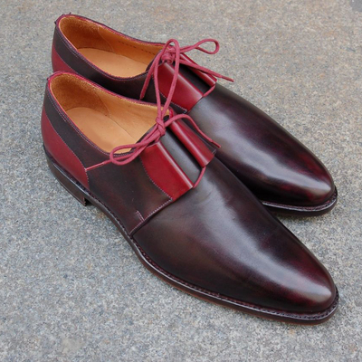 Handmade coffee brown color burnished tone party wear oxford lace up men shoes