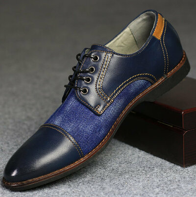 Two Tone Blue Color Handmade Men Genuine Leather Oxford Party Wear Stylish Shoes