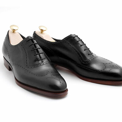 Handmade black wing toe brogue shoes men leather formal oxford leather shoes