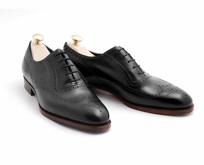 Handmade Black Wing Toe Brogue Shoes Men Leather Formal Oxford Leather Shoes