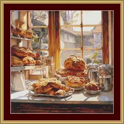 Bakery window cross stitch pattern