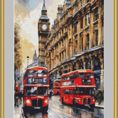 London buses cross stitch pattern