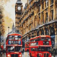 London Buses Cross Stitch Pattern - Thumbnail 1