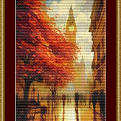 Autumn in london cross stitch pattern