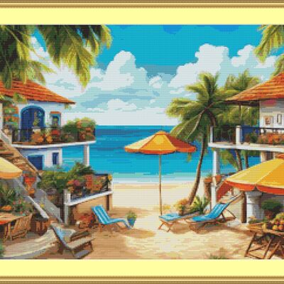 Beach resort cross stitch pattern