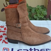 Crafted Leather New Handmade Brown Suede Leather Ankle High Cowboy Boot  - Thumbnail 2