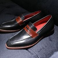 Black Leather Loafers Slips On Moccasin Dress Shoes Handmade Edition - Thumbnail 2