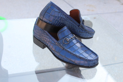 Crafted Leather Men's Custom Made Crocodile Texture Horsebit Alligator Loafer Dress Shoes
