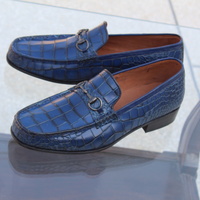 Crafted Leather Men's Custom Made Crocodile Texture Horsebit Alligator Loafer Dress Shoes - Thumbnail 2