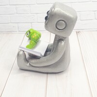 Bookworm Robot Resin Art Toy Figurine - Thumbnail 1