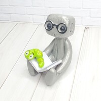 Bookworm Robot Resin Art Toy Figurine - Thumbnail 2