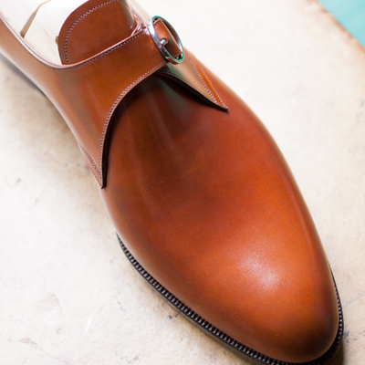 Handmade men's tan monk calf leather shoes, men dress shoes, men monk shoes