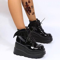 Thick -bottom boots Gothic Diablo sloped heel boots Martin boots - Thumbnail 2