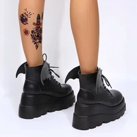 Thick -bottom boots Gothic Diablo sloped heel boots Martin boots - Thumbnail 3