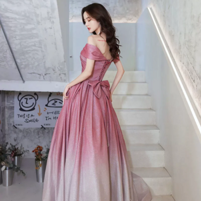 Beautiful gradient floor length a line prom dress, off the shoulder evening party dress kpp1735
