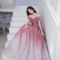 Beautiful Gradient Floor Length A Line Prom Dress, Off the Shoulder Evening Party Dress KPP1735 - Thumbnail 2