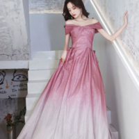 Beautiful Gradient Floor Length A Line Prom Dress, Off the Shoulder Evening Party Dress KPP1735 - Thumbnail 3