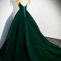 Green Velvet Beaded Long Prom Dress, A Line Beautiful Evening Party Dress KPP1736 - Thumbnail 1