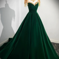 Green Velvet Beaded Long Prom Dress, A Line Beautiful Evening Party Dress KPP1736 - Thumbnail 3