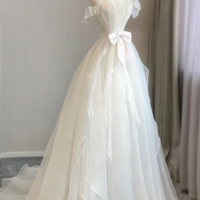 A Line Organza White Long Prom Dress, White Long Formal Dress KPP1737 - Thumbnail 1