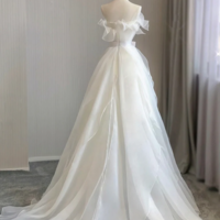 A Line Organza White Long Prom Dress, White Long Formal Dress KPP1737 - Thumbnail 2