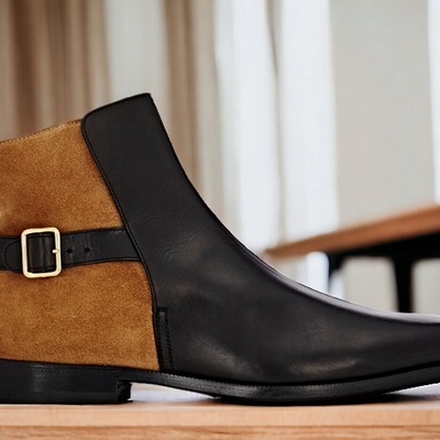 Handmade men's two tone leather & suede ankle boot