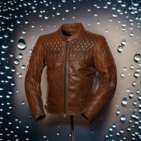 Handmade Men's Outerwear Brown Leather Elegant Design Slim Fit Bomber Biker Leather Jacket - Thumbnail 2