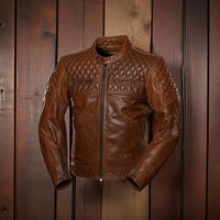 Handmade Men's Outerwear Brown Leather Elegant Design Slim Fit Bomber Biker Leather Jacket - Thumbnail 5