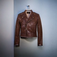 New Handmade Pure Brown Crocodile Textured Leather Winter Fashion Jacket Men’s - Thumbnail 2