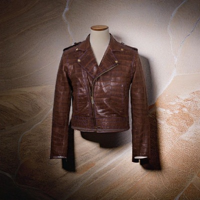 New Handmade Pure Brown Crocodile Textured Leather Winter Fashion Jacket Men’s